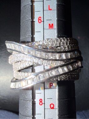 JTV CZ Rhodium over Sterling Silver Multi-Row Wave Ring - Size 7